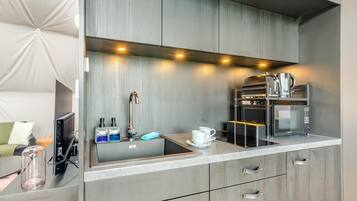 Microwave, oven, cookware/dishes/utensils