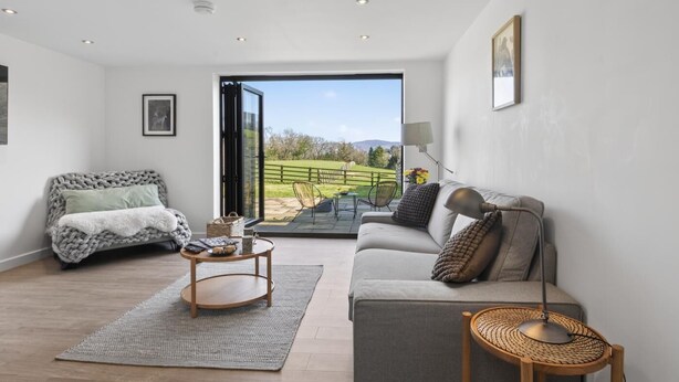 A modern living room with a sofa, armchair, and a coffee table. - 1 Bed in Bontuchel (oc-t34921) (Bontuchel)
