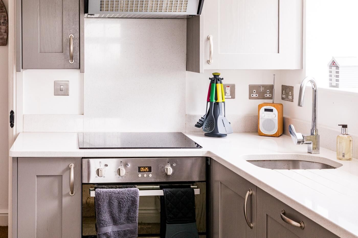 Microwave, oven, dishwasher, high chair