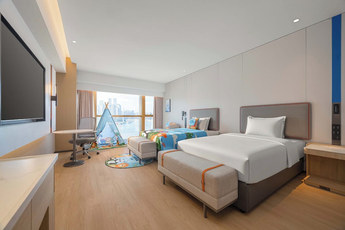 2 Double Standard River View Kids Theme | Down duvets, desk, blackout curtains, soundproofing