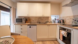 A compact kitchen with white cabinets, a microwave, a dishwasher, a sink, and an oven. - 1 Bed in Castleton (oc-s36309) (Castleton)