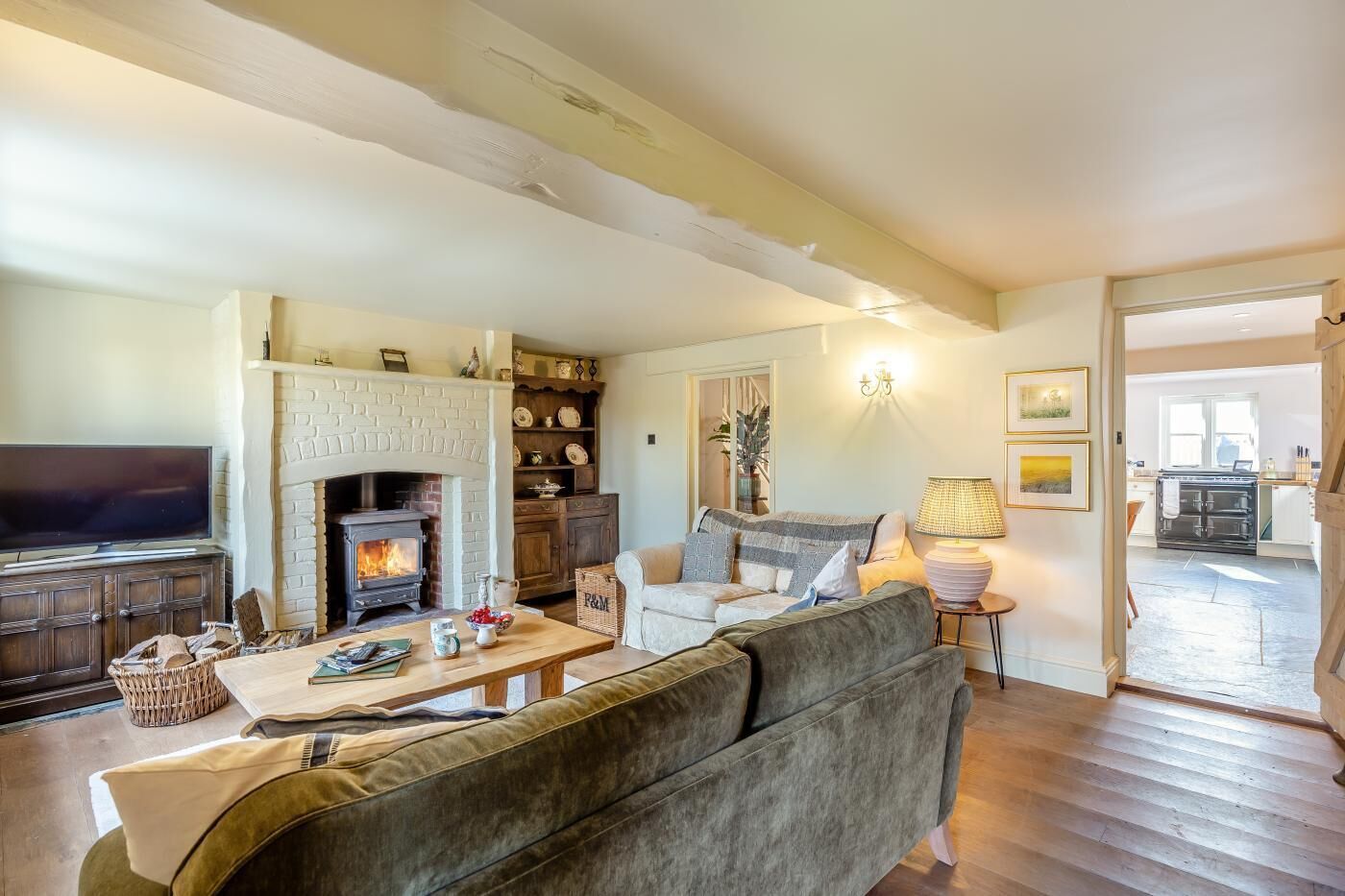 TV, fireplace