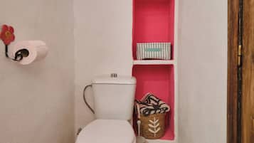Shower, towels, toilet paper