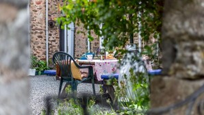 A rustic stone building with a table set for a meal, a chair, and a potted plant. - 1 Bed in Lauder (oc-83459) (Lauder)