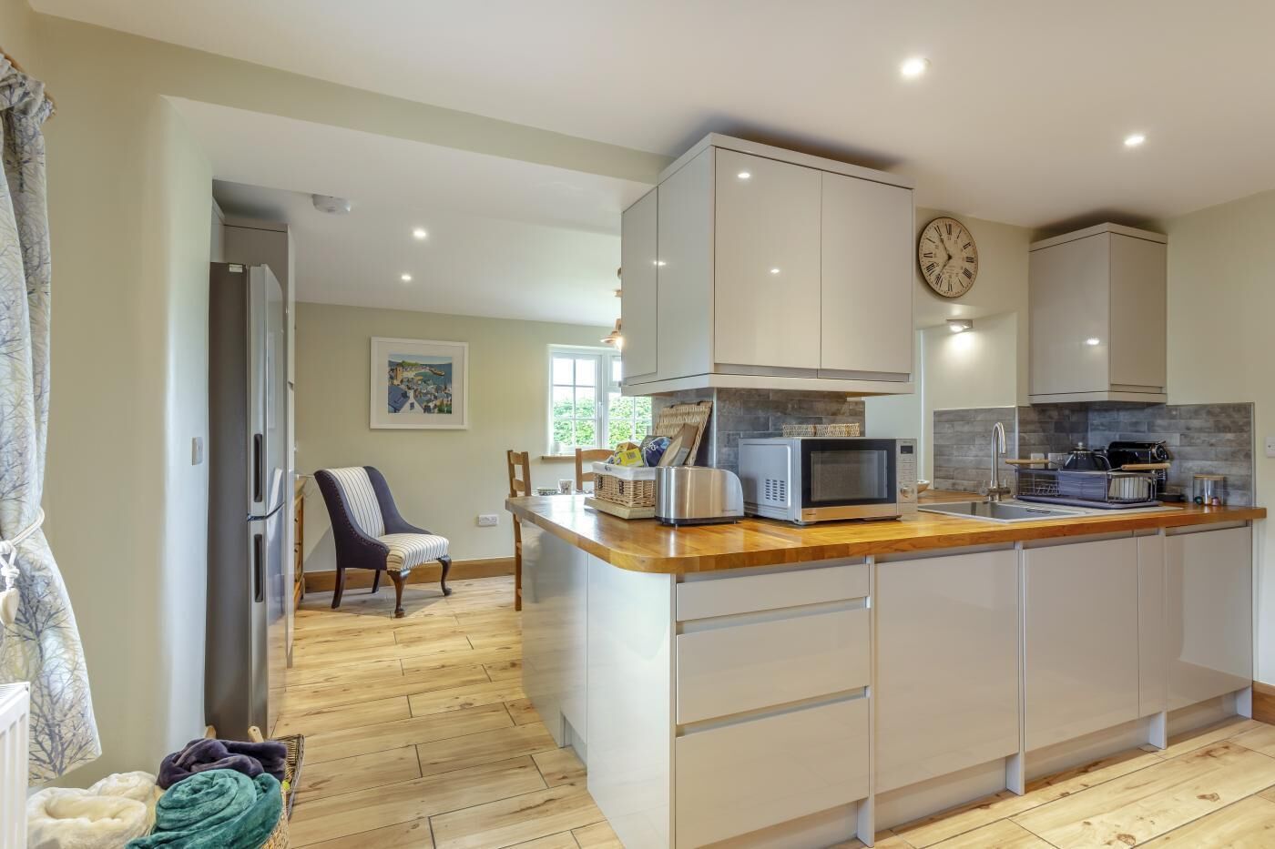 Microwave, oven, dishwasher, high chair