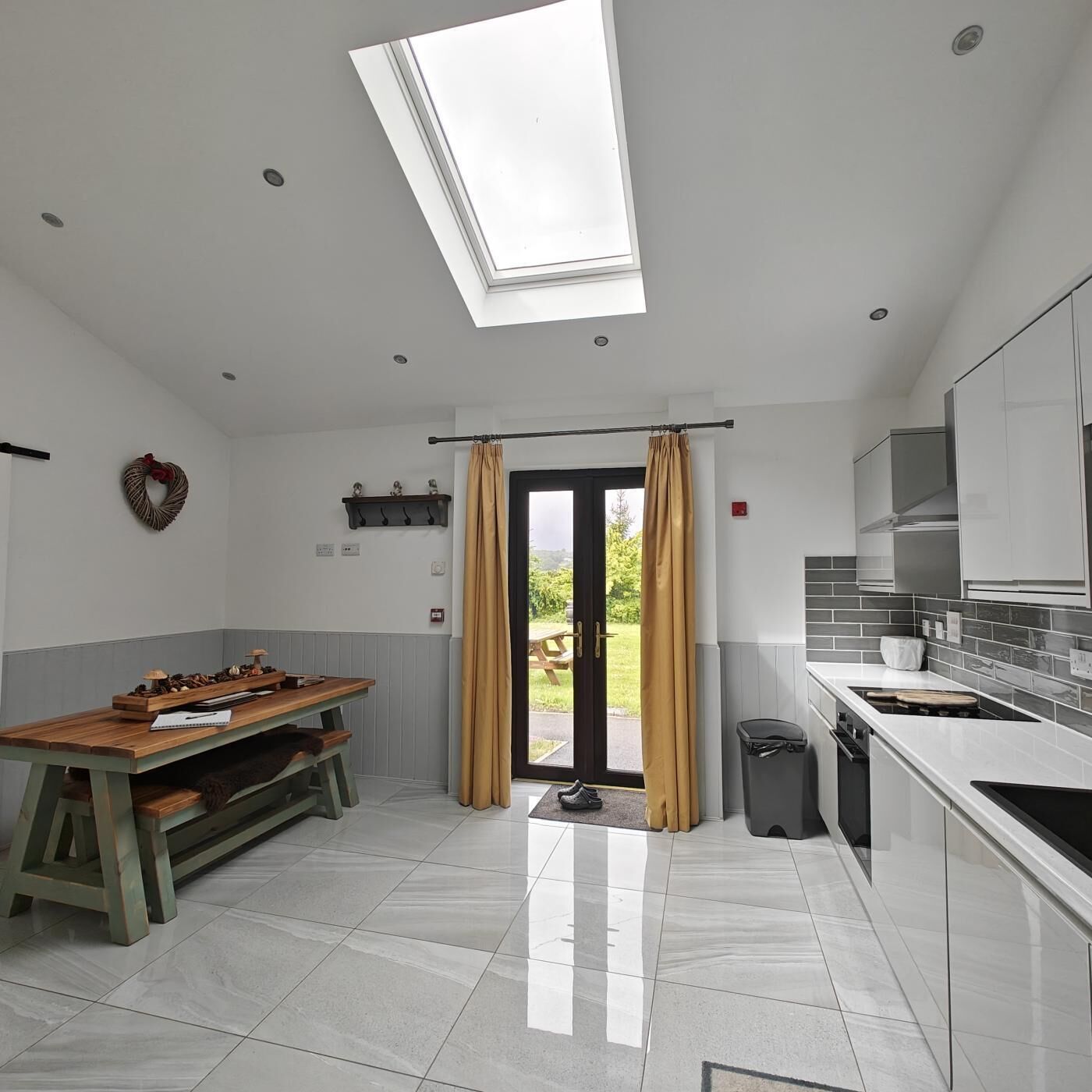 Microwave, oven, dishwasher, high chair