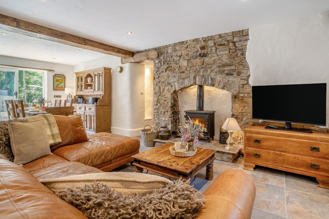 TV, fireplace