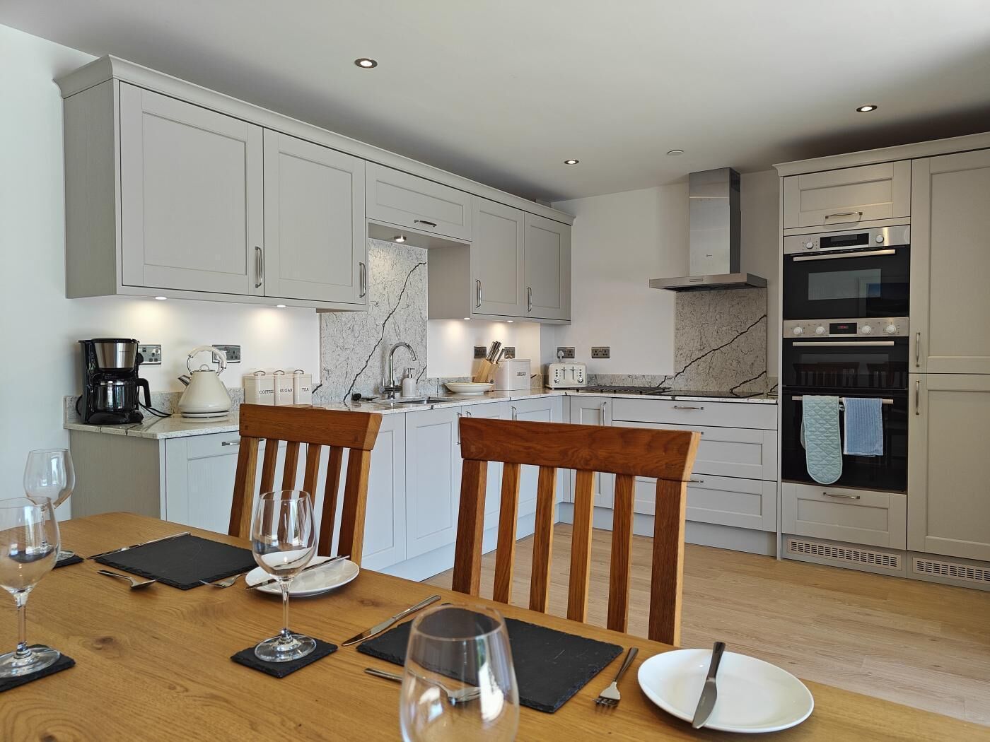 Microwave, oven, dishwasher, high chair