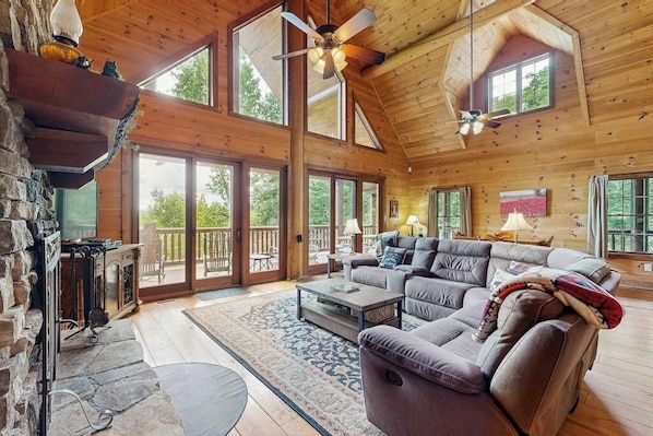 TV, fireplace, DVD player, table football - Family Adventure Retreat in Banner Elk | Pool Table, Fire Pit & Mountain Views (Banner Elk)
