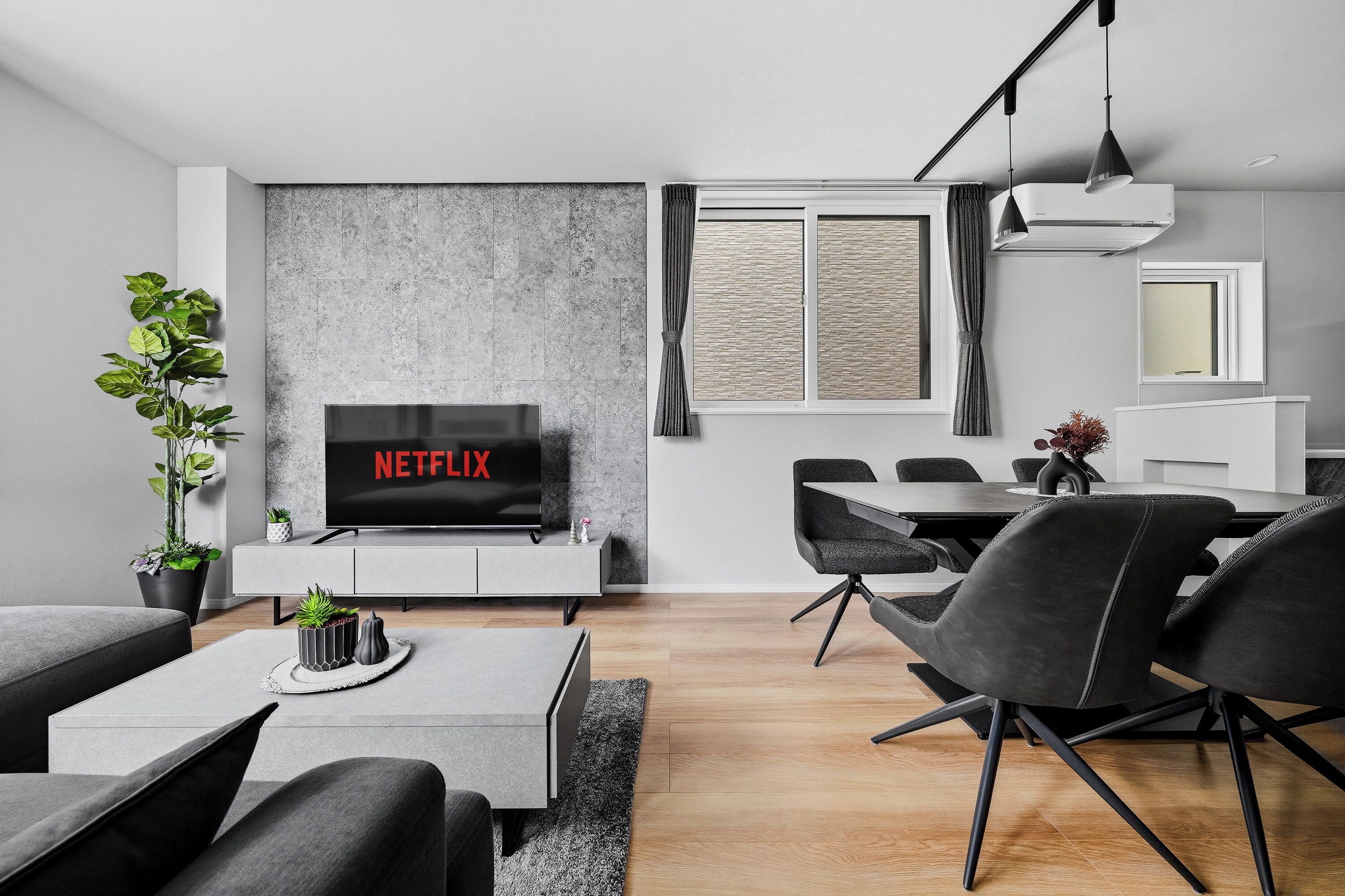 Apartment | Living area | 50-inch flat-screen TV with digital channels