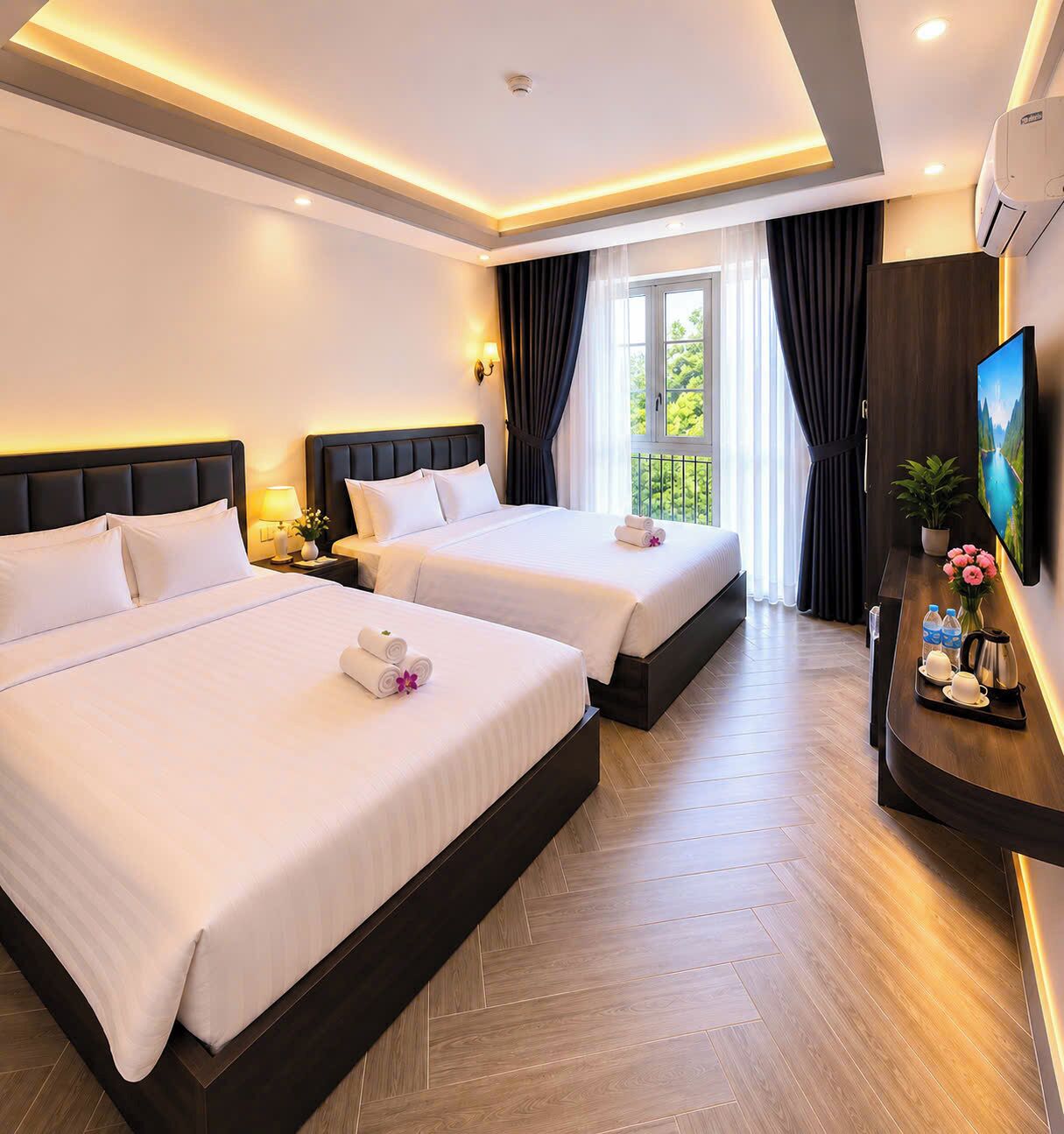 Superior Quadruple Room, City View | Desk, blackout drapes, soundproofing, iron/ironing board
