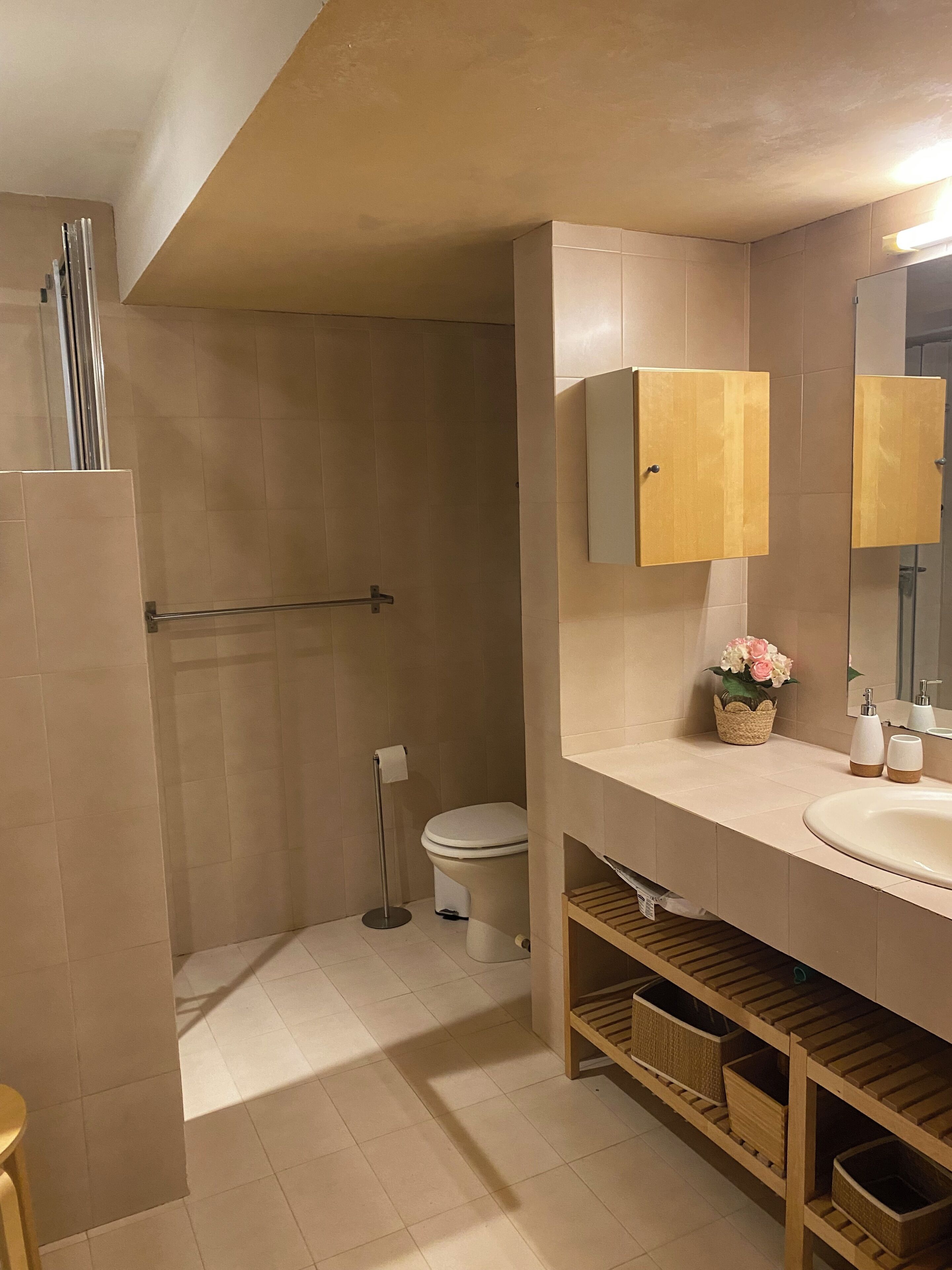 Een douche, een haardroger, toiletpapier