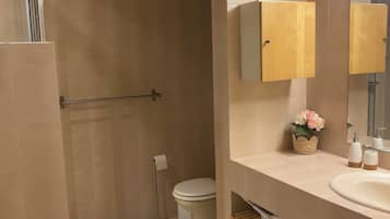 Een douche, een haardroger, toiletpapier