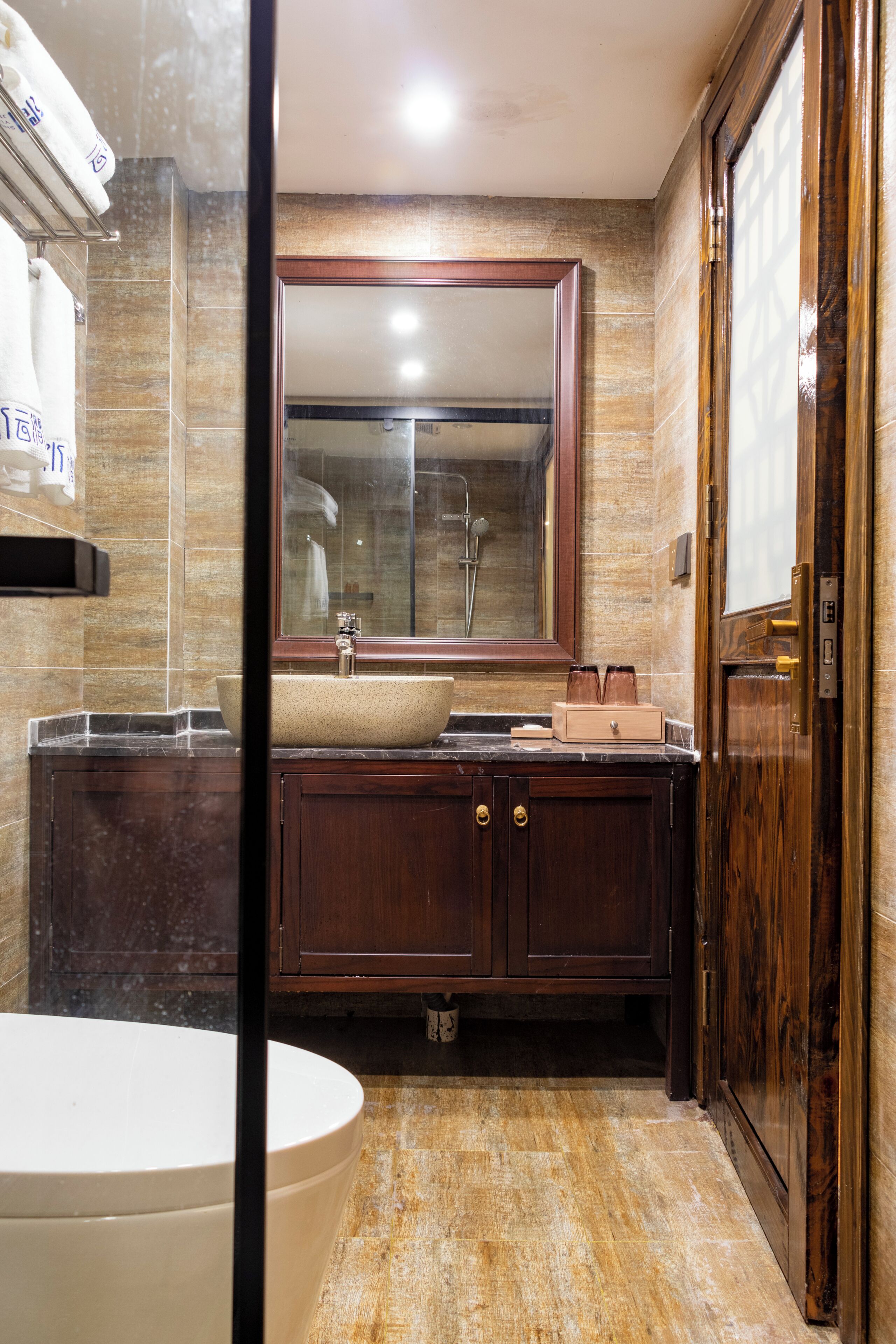 Basic Double Room, River View | Bathroom | Hair dryer, slippers, towels, soap