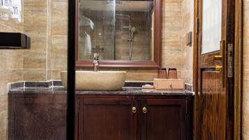 Basic Double Room, River View | Bathroom | Hair dryer, slippers, towels, soap