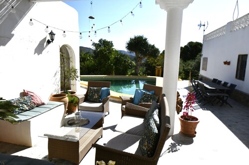 Vacation home with a pool for up to 14 people in Felix, Almería, Spain. View from the sea.