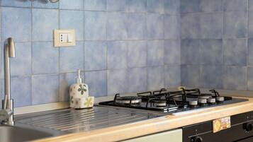 A kitchen with a gas stove, a sink, and a faucet.