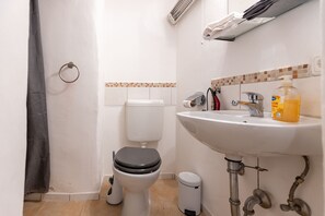 Douche, sèche-cheveux, serviettes fournies, papier toilette