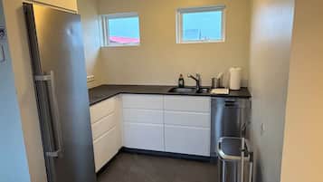 Kühlschrank, Mikrowelle, Herdplatte, Geschirrspüler