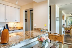 Coffee/tea maker, fridge, microwave, stovetop - Stroll to Shore: Kihei Gem w/ Pool Access & Views! (Kihei)