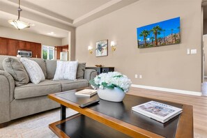 Living area - 3BR La Quinta retreat with pool, patio, fireplace, and WiFi. (La Quinta)