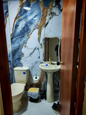 Dusche, Haartrockner, Handtücher, Toilettenpapier