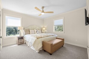 Comfortable king size bed with various pillows to choose from. Smart TV