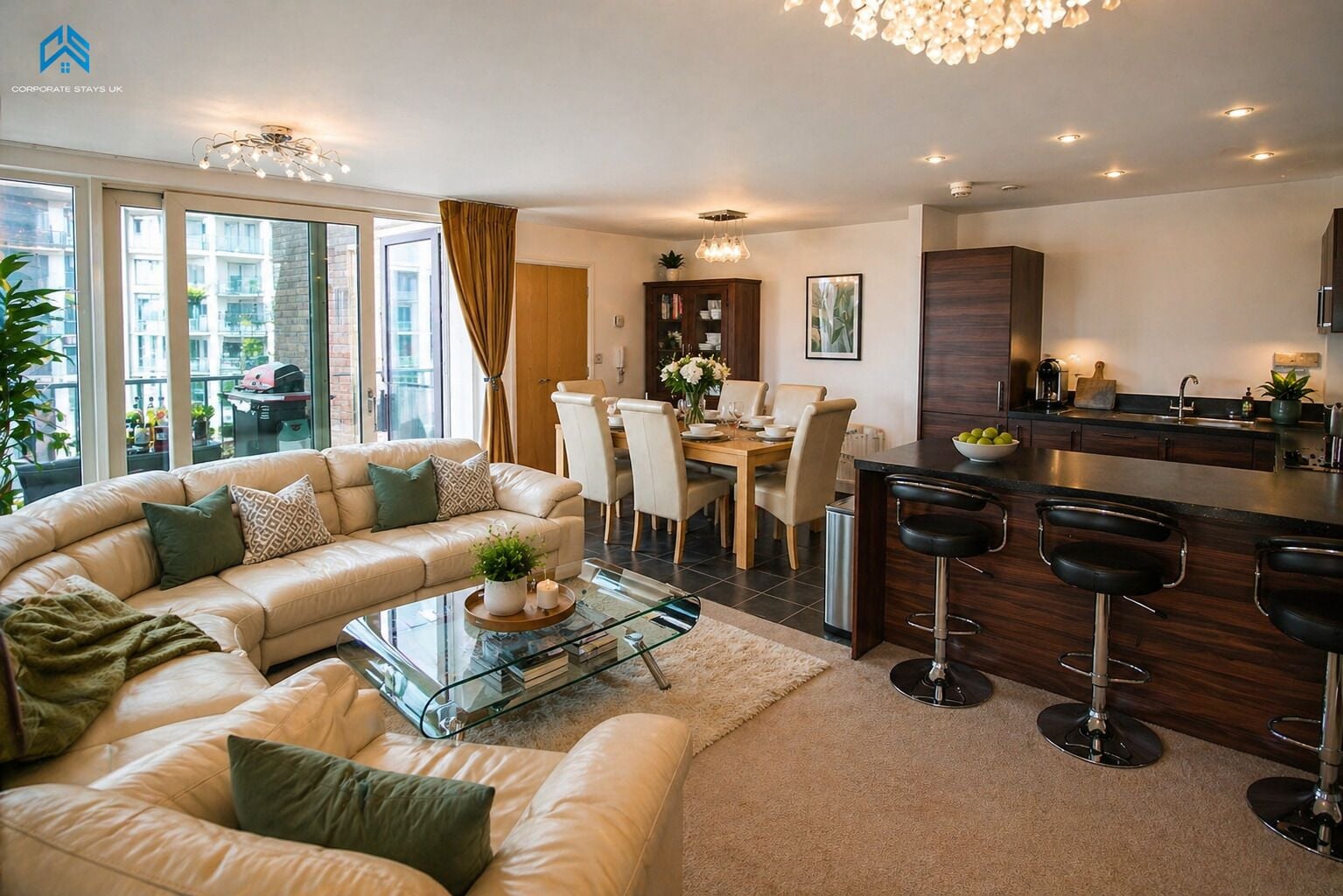 Superior Apartment, City View | Living area | 60-inch Smart TV with digital channels, Netflix, streaming services