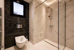 Dusche, Haartrockner, Seife, Toilettenpapier