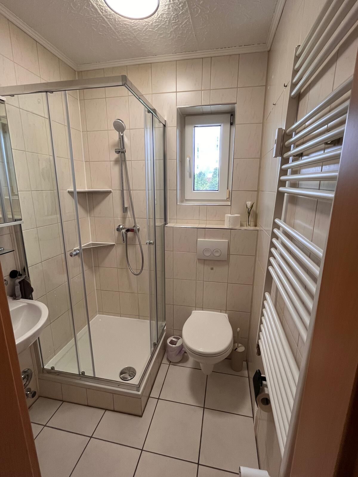 Dusche, Handtücher, Seife, Toilettenpapier