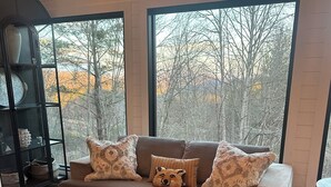 A cozy living room with a brown sofa, a coffee table, and a bookshelf. - Awesome 3-bedroom house with AC in charming Burnsville (Burnsville)