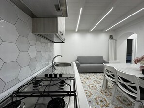 Frigorífico, microondas, horno y placa de cocina