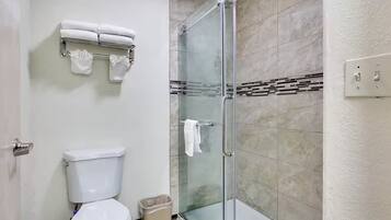 Shower, towels, soap, shampoo
