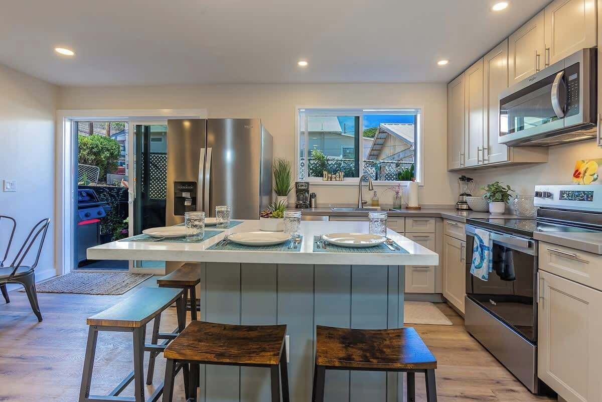 Kitchen Island Can Be Used for Dining, as a Breakfast Buffet or Taco Bar