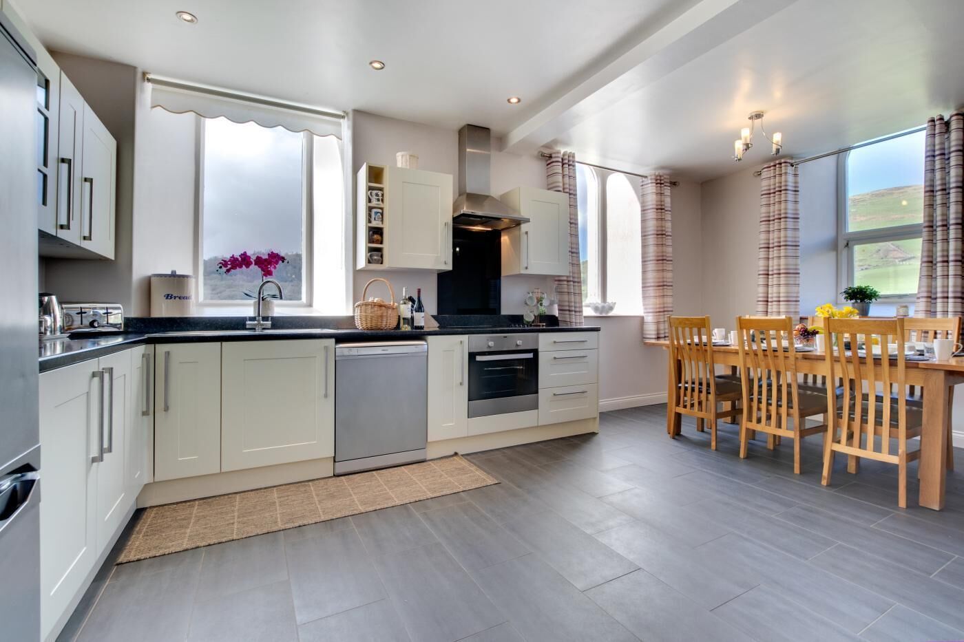 Microwave, oven, dishwasher, high chair