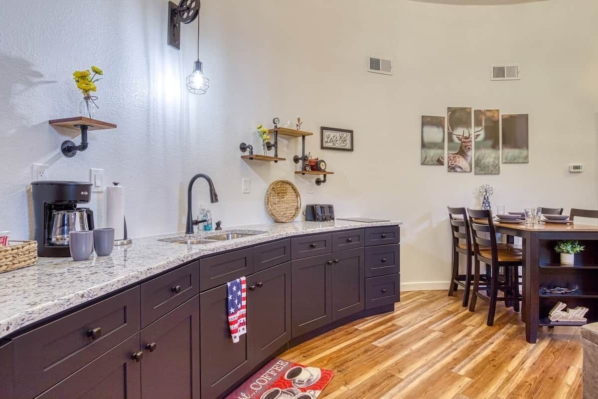 Electric kettle, blender, ice maker, dining tables