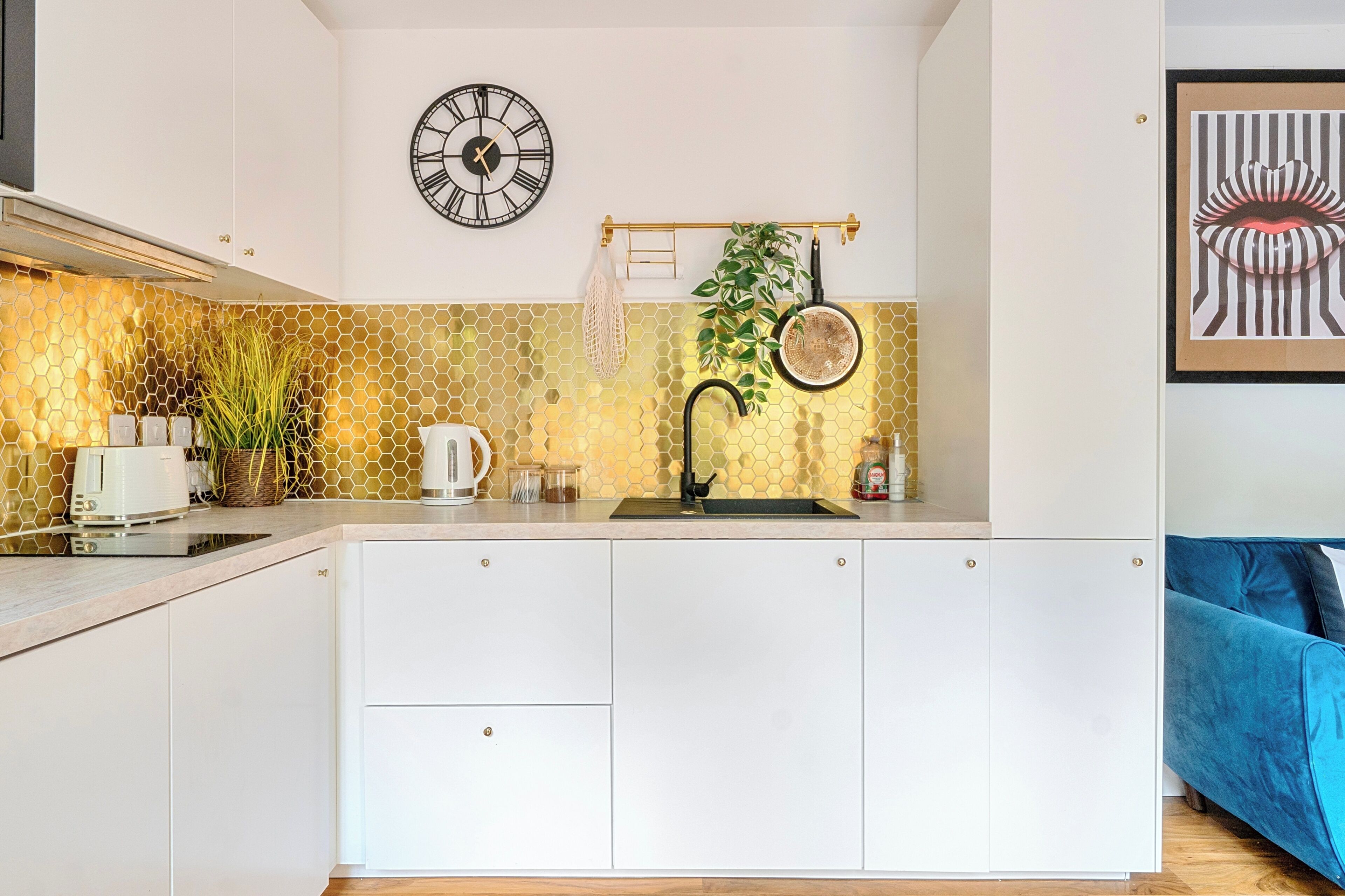 Fridge, microwave, stovetop, electric kettle