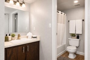 Douche, séchoir à cheveux, serviettes fournies, shampooing