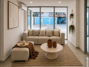 Comfort tweepersoonskamer, uitzicht op het strand | Woonruimte