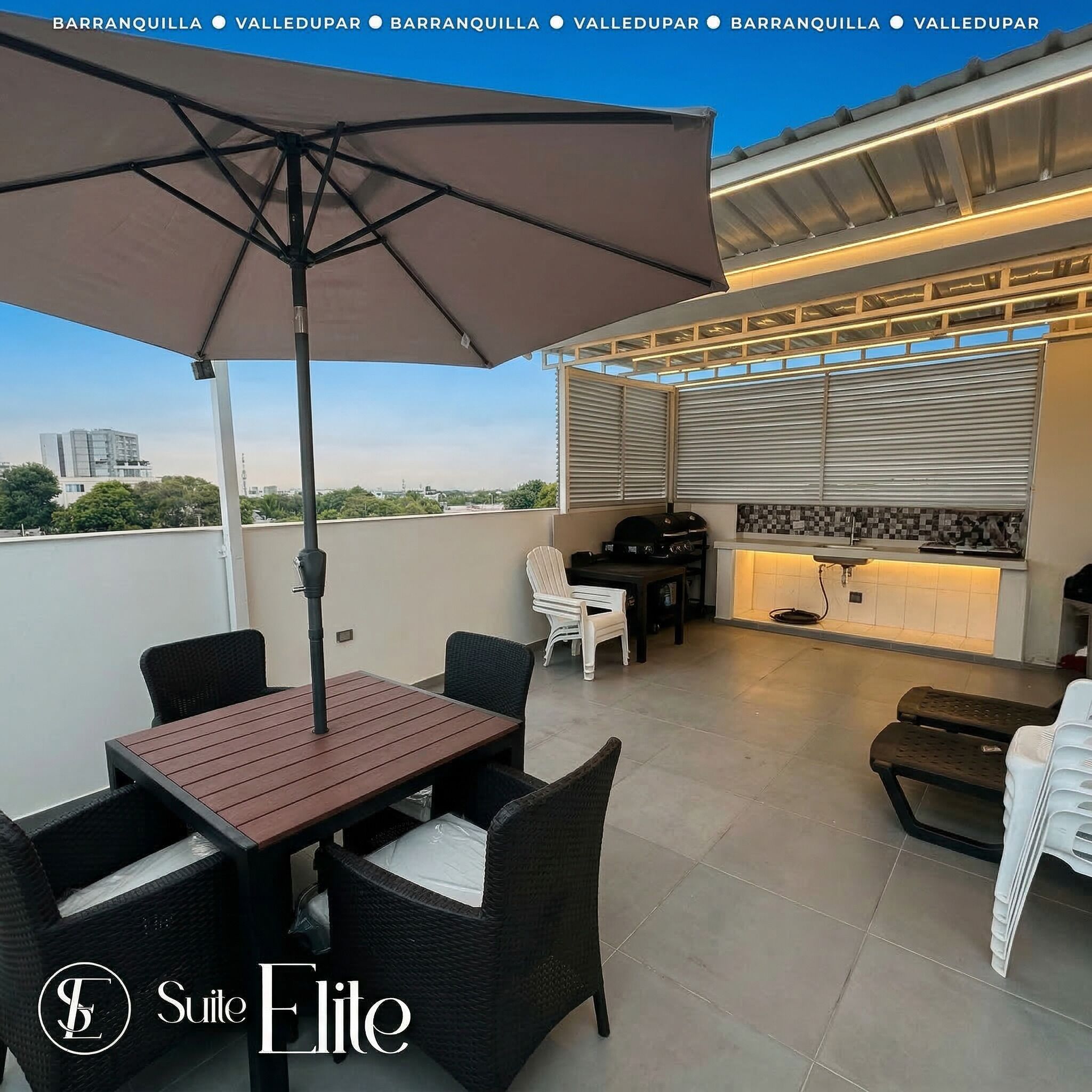 Departamento exclusivo, vista a la ciudad | Restaurante al aire libre