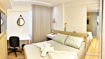 Blackout curtains, iron/ironing board, free WiFi