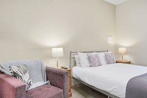 1 bedroom, iron/ironing board, travel crib, bed sheets