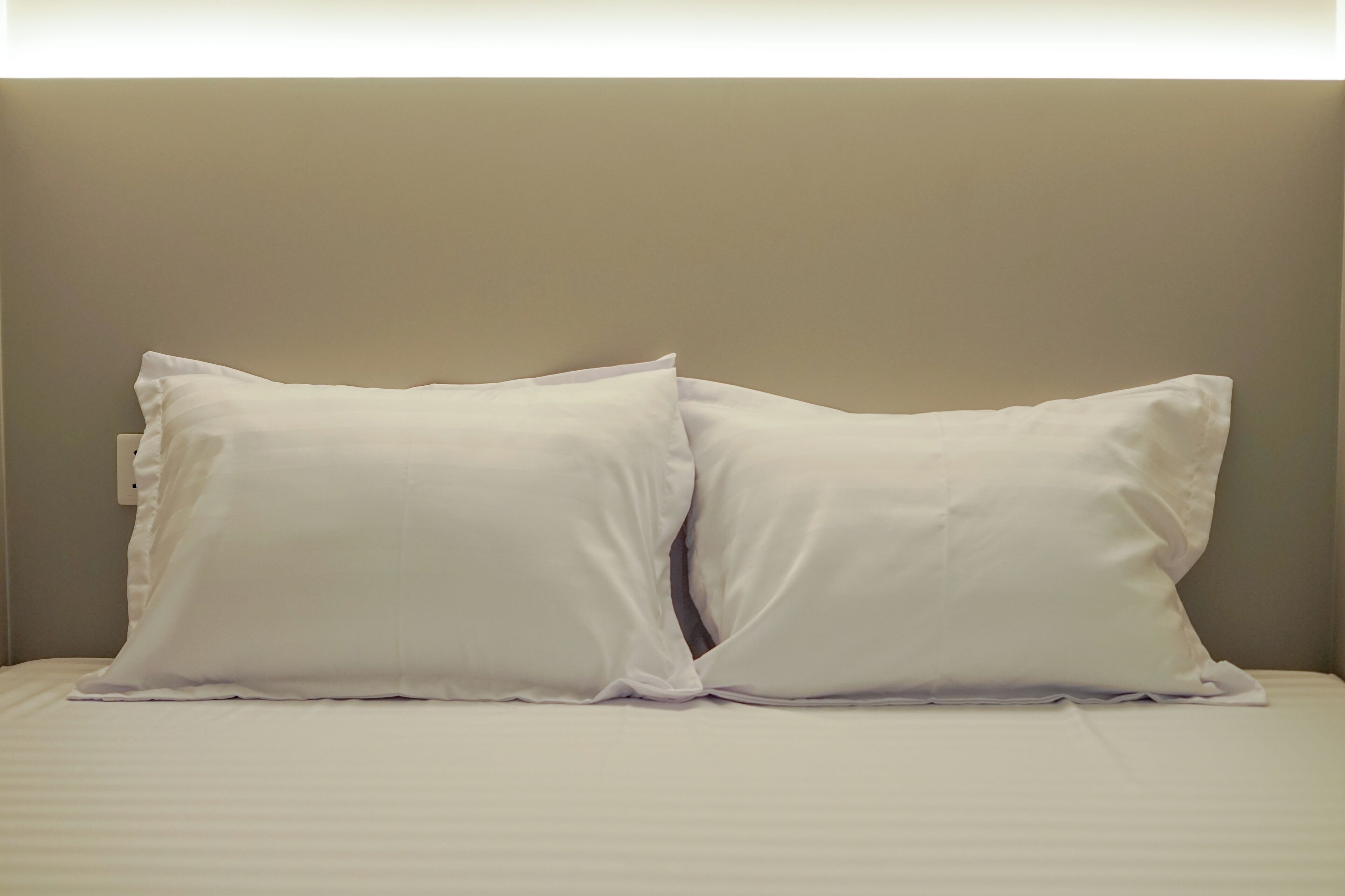 A bed with two pillows and a plain headboard.