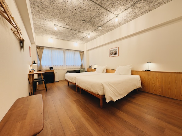 Basic Twin Room, City View (4th floor room) | Laptop workspace, WiFi (free), bed sheets - HERE.Tokyo (Tokyo)