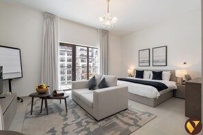Deluxe Studio, Balcony, City View | Living area - Vogue | Albatross Yas Island near Ferrari World (Abu Dhabi)