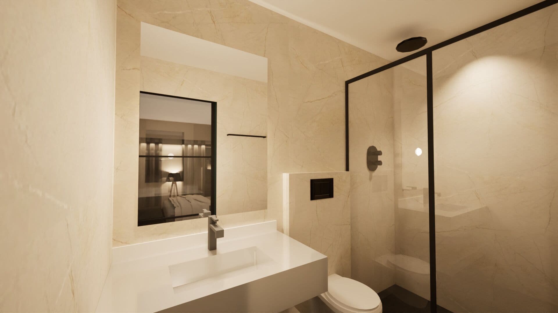 Shower, hair dryer, slippers, towels