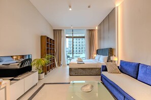 Iron/ironing board, WiFi, bed sheets - HAVN - High floor 1 Bedroom in Stonehenge, JVC (Dubai)