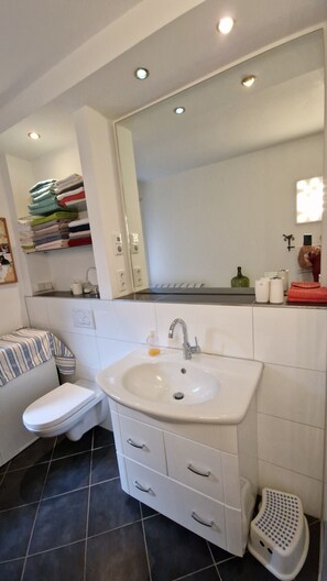 Dusche, Haartrockner, Handtücher, Seife