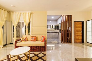 Apartment (1 Bedroom) | Living area | TV - Aquagrove Villa by Stayjade Pvt Pool 1hr HSR (Shoolagiri)