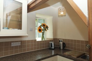 Kühlschrank, Mikrowelle, Ofen, Wasserkocher mit Kaffee-/Teezubehör